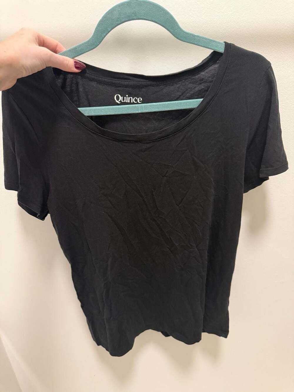 Quince Women's Black Short Sleeve Scoop Neck Cotton Modal Tee Shirt
